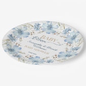 Blue Cosmos Floral Baby in Bloom Baby Shower Pappteller (Schrägansicht)