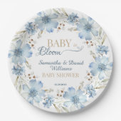 Blue Cosmos Floral Baby in Bloom Baby Shower Pappteller (Vorderseite)