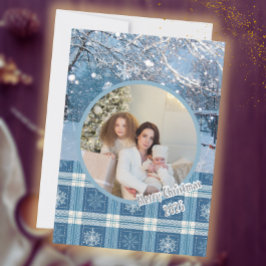 Blue Cosy Kariert Snowy Winter Foto Weihnachten