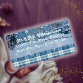Blue Cosy Kariert Winter Address Label Adressaufkleber