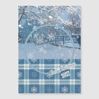 Blue Cosy Kariert Winter Weihnachten Magnetic Card Magnetkarte