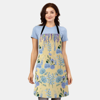 Blue Cottage Garden Apron: Romantic Floral Kitchen Schürze