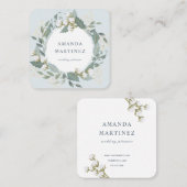 Blue Cotton Wreath Square Business Card Quadratische Visitenkarte (Vorne/Hinten)