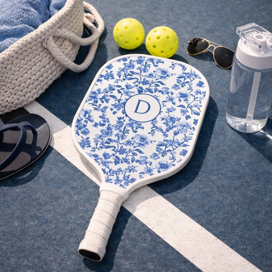 Blue Country Floral Monogram Pickleball Schläger