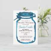 Blue Country Mason Jar Bridal Dusche Einladungen (Stehend Vorderseite)