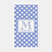 Blue Country Style Gingham Pattern Mit Monogramm Serviette (Vorderseite)