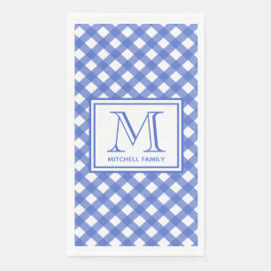 Blue Country Style Gingham Pattern Mit Monogramm Serviette