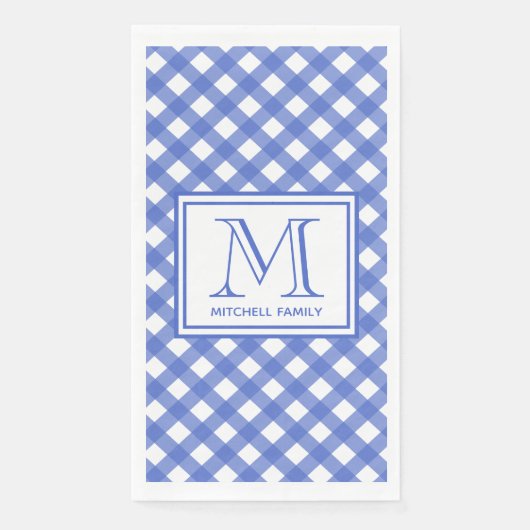 Blue Country Style Gingham Pattern Mit Monogramm Serviette (Vorderseite)