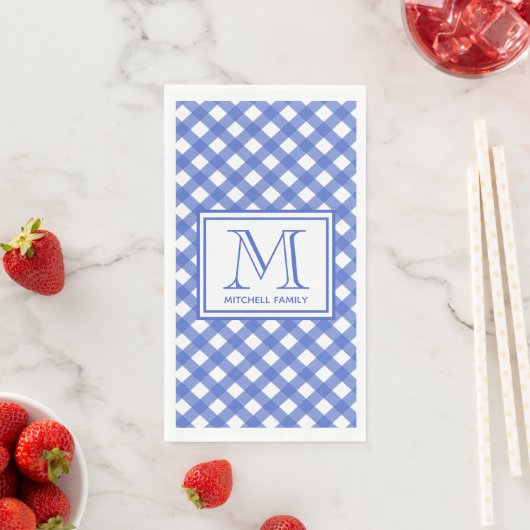 Blue Country Style Gingham Pattern Mit Monogramm Serviette (Beispiel)