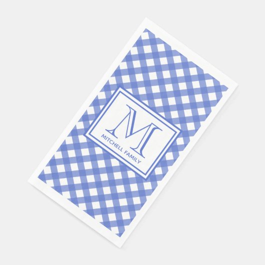 Blue Country Style Gingham Pattern Mit Monogramm Serviette (Ecke)