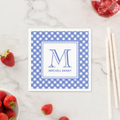 Blue Country Style Gingham Pattern Monogram Serviette (Beispiel)