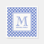 Blue Country Style Gingham Pattern Monogram Serviette (Vorderseite)