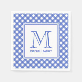 Blue Country Style Gingham Pattern Monogram Serviette
