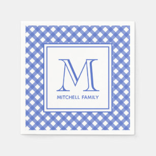 Blue Country Style Gingham Pattern Monogram Serviette