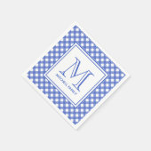 Blue Country Style Gingham Pattern Monogram Serviette (Ecke)