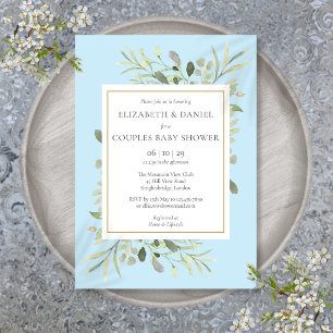 Blue Couples Baby Boy Dusche Eukalyptus Greenery Einladung
