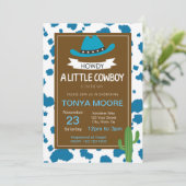 Blue Cowboy Baby Dusche Einladung (Stehend Vorderseite)