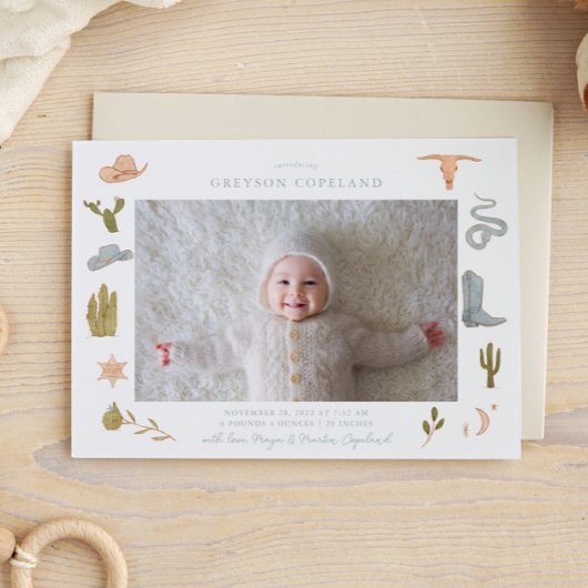 Blue Cowboy Baby Foto Geburtserklärung Ankündigung