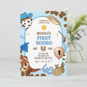 Blue Cowboy Birthday Invitation Einladung (Stehend Vorderseite)