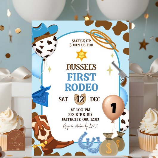 Blue Cowboy Birthday Invitation Einladung