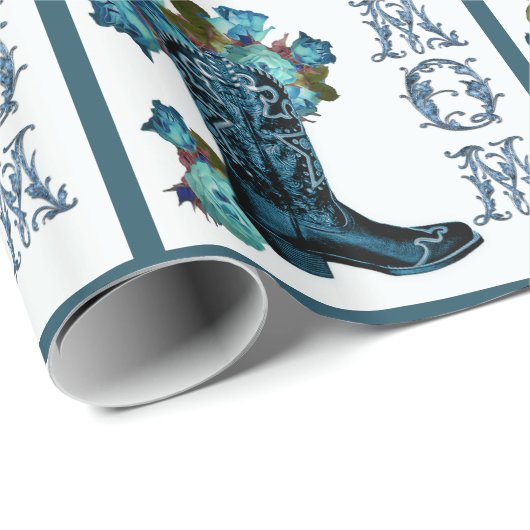 Blue Cowboy Boot mit Blume MAMA Geschenkwrap Geschenkpapier (Rolleneckpunkt)