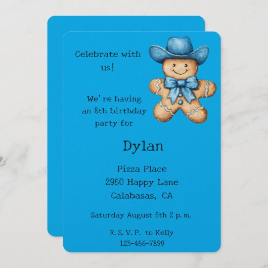 Blue Cowboy Einladung (Vorne/Hinten)