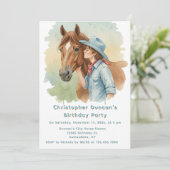 Blue Cowboy Kissing a Horse Birthday Party Einladung (Stehend Vorderseite)