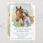 Blue Cowboy Kissing a Horse Birthday Party Einladung (Vorne/Hinten)