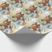 Blue Cowboy Kissing a Horse Birthday Party Geschenkpapier (Ecke)