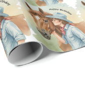 Blue Cowboy Kissing a Horse Birthday Party Geschenkpapier (Rolleneckpunkt)