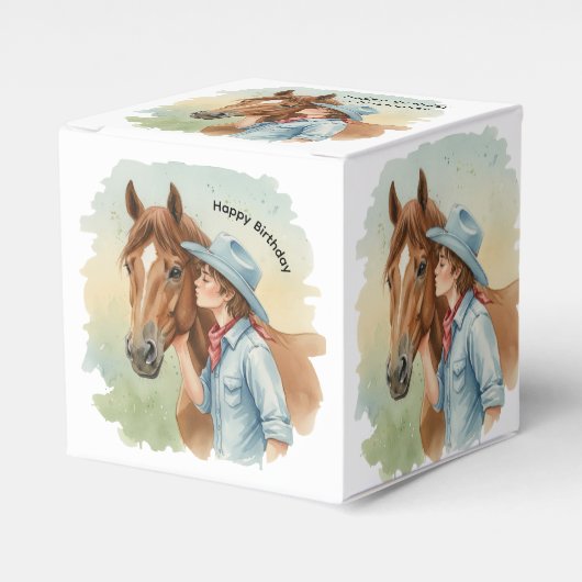 Blue Cowboy Kissing a Horse Birthday Party Geschenkschachtel (Vorderseite)