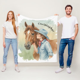 Blue Cowboy Kissing a Horse Birthday Party Gift Fleecedecke
