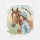 Blue Cowboy Kissing a Horse Birthday Party Gift Fleecedecke (Vorderseite)
