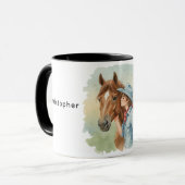 Blue Cowboy Kissing a Horse Birthday Party Gift Tasse (Vorderseite Links)
