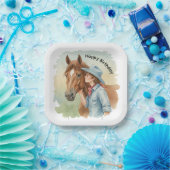 Blue Cowboy Kissing a Horse Birthday Party Pappteller (Party)