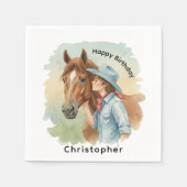 Blue Cowboy Kissing a Horse Birthday Party Serviette (Vorderseite)