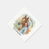 Blue Cowboy Kissing a Horse Birthday Party Serviette (Ecke)