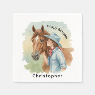 Blue Cowboy Kissing a Horse Geburtstagsfeier Serviette