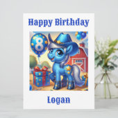 Blue Cowboy Pony 8-jährige Geburtstagskarte (Stehend Vorderseite)