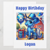 Blue Cowboy Pony 8-jährige Geburtstagskarte (Vorne/Hinten)