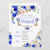 Blue Cowgirl Boots & Ropes Mariachi Quinceañera Einladung (Vorne/Hinten)