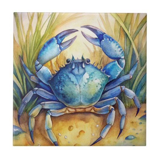 Blue Crab am Strand Fliese (Vorderseite)