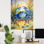 Blue Crab am Strand Poster (Heimbüro)