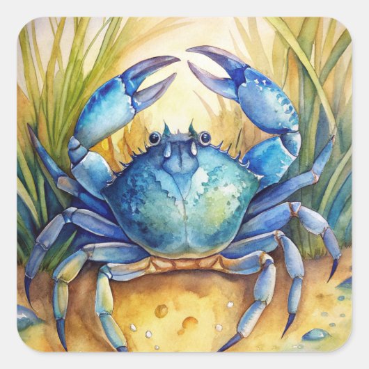 Blue Crab am Strand Quadratischer Aufkleber (Vorderseite)