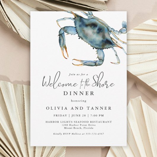 Blue Crab Aquarell Willkommen beim Shore Dinner Einladung
