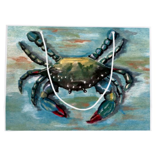 Blue Crab auf Blue Große Geschenktüte (Rückseite)