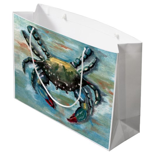 Blue Crab auf Blue Große Geschenktüte (Rückseite Schrägansicht)