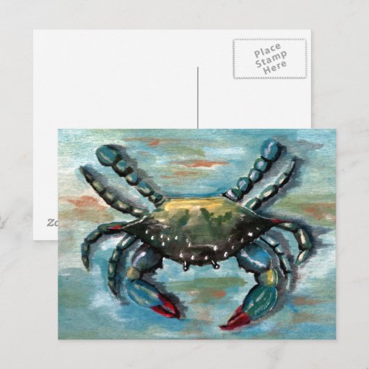 Blue Crab auf Blue Postkarte (Vorne/Hinten)