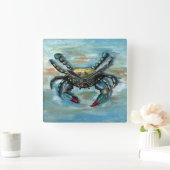 Blue Crab auf Blue Quadratische Wanduhr (Zuhause)