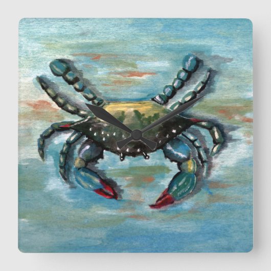 Blue Crab auf Blue Quadratische Wanduhr (Vorderseite)